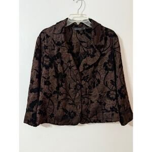 Vintage Cut Loose Women's Chocolate Brown Floral Blazer Jacket - Size XL